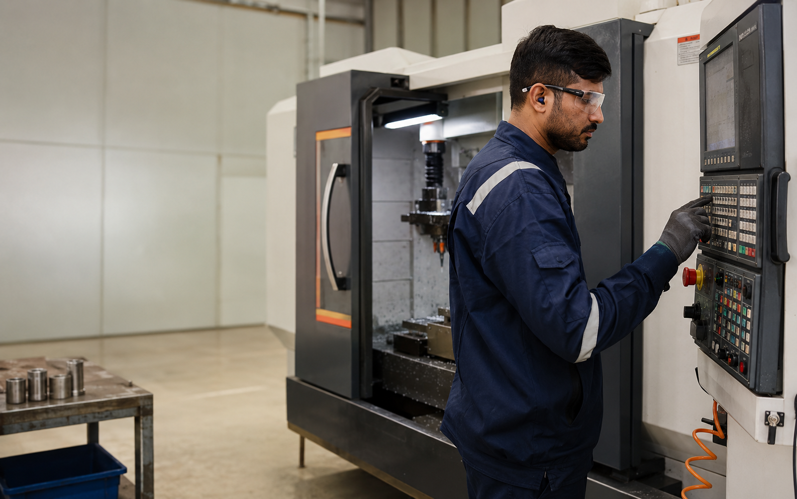 CNC operator working at an industrial machine