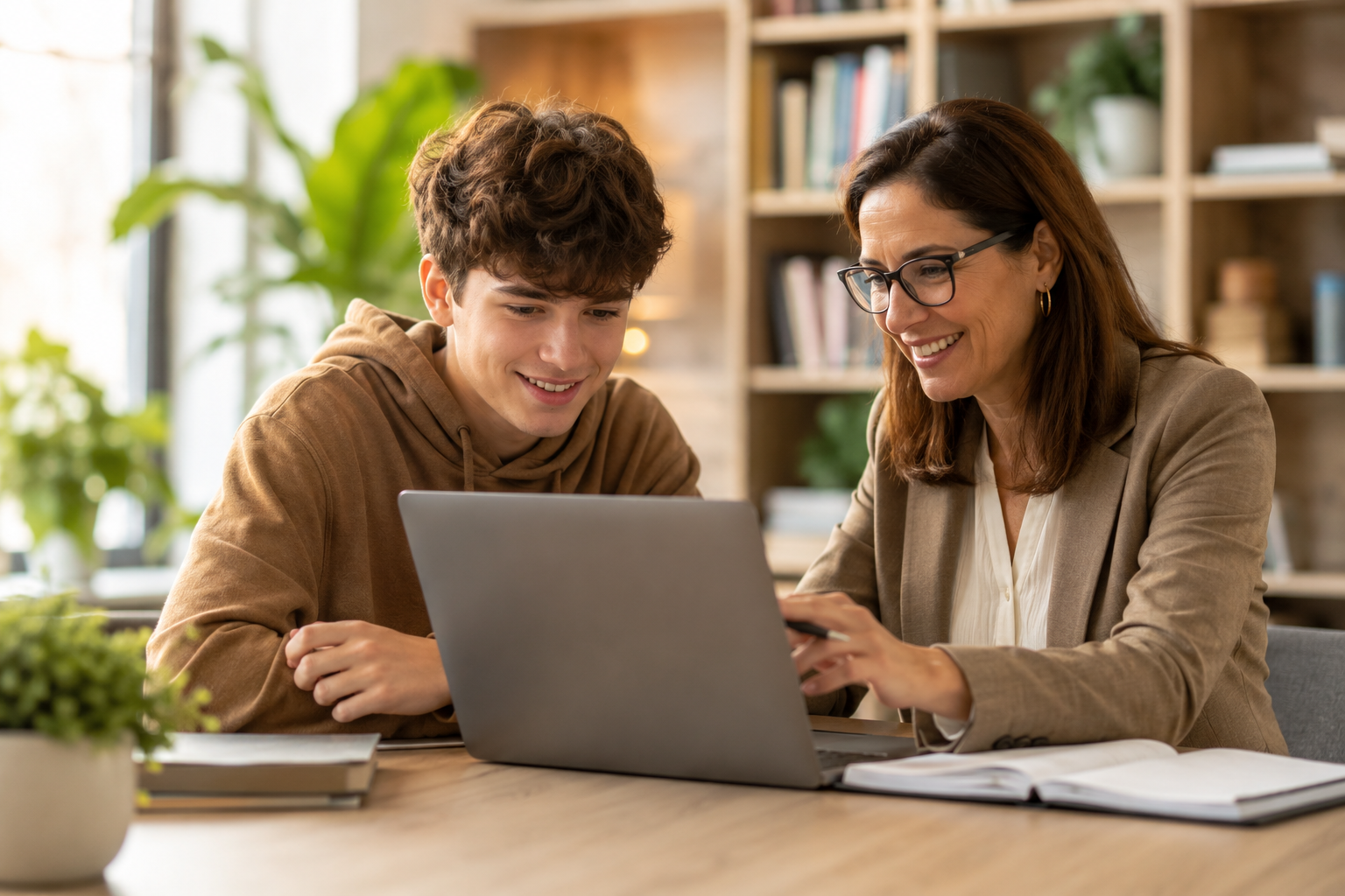 Student reviewing study options with an education adviser