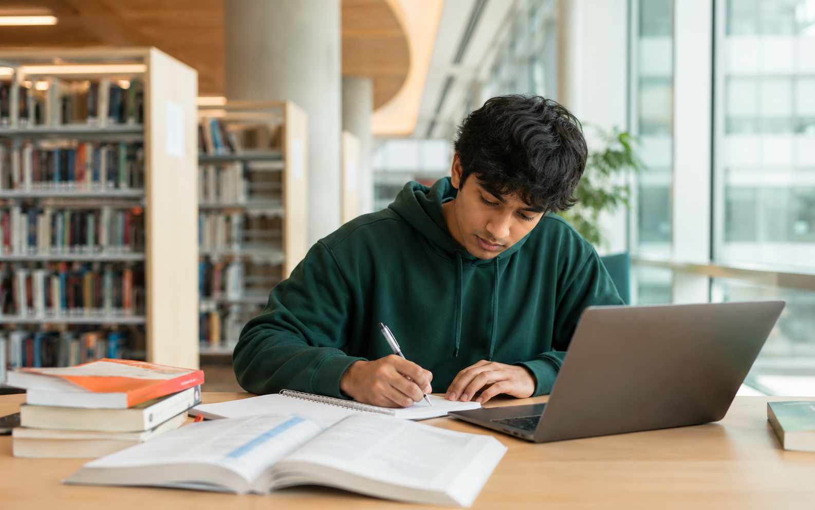 Student preparing in a university library